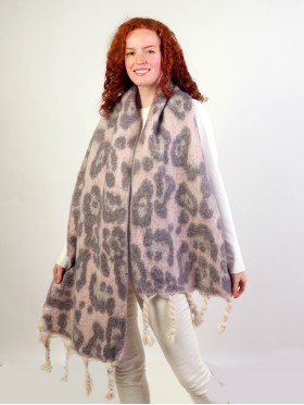 Reversible Leopard Blanket Scarf W/ Twisted Tassels